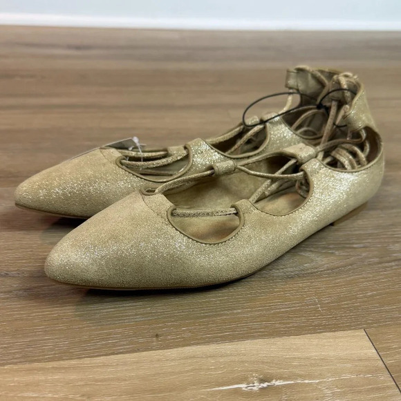 NWT Gap Lace Up Ballet Flats, Size 7, Gold - Picture 2 of 7